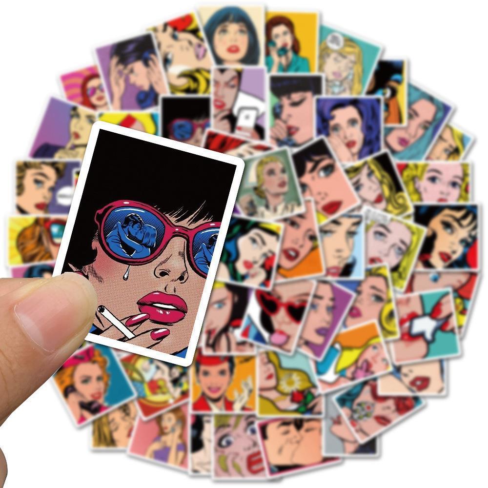Sticker pin up girl retro hoạt hình cute trang trí mũ bảo hiểm,guitar,ukulele,điện thoại,sổ tay,laptop-mẫu S45