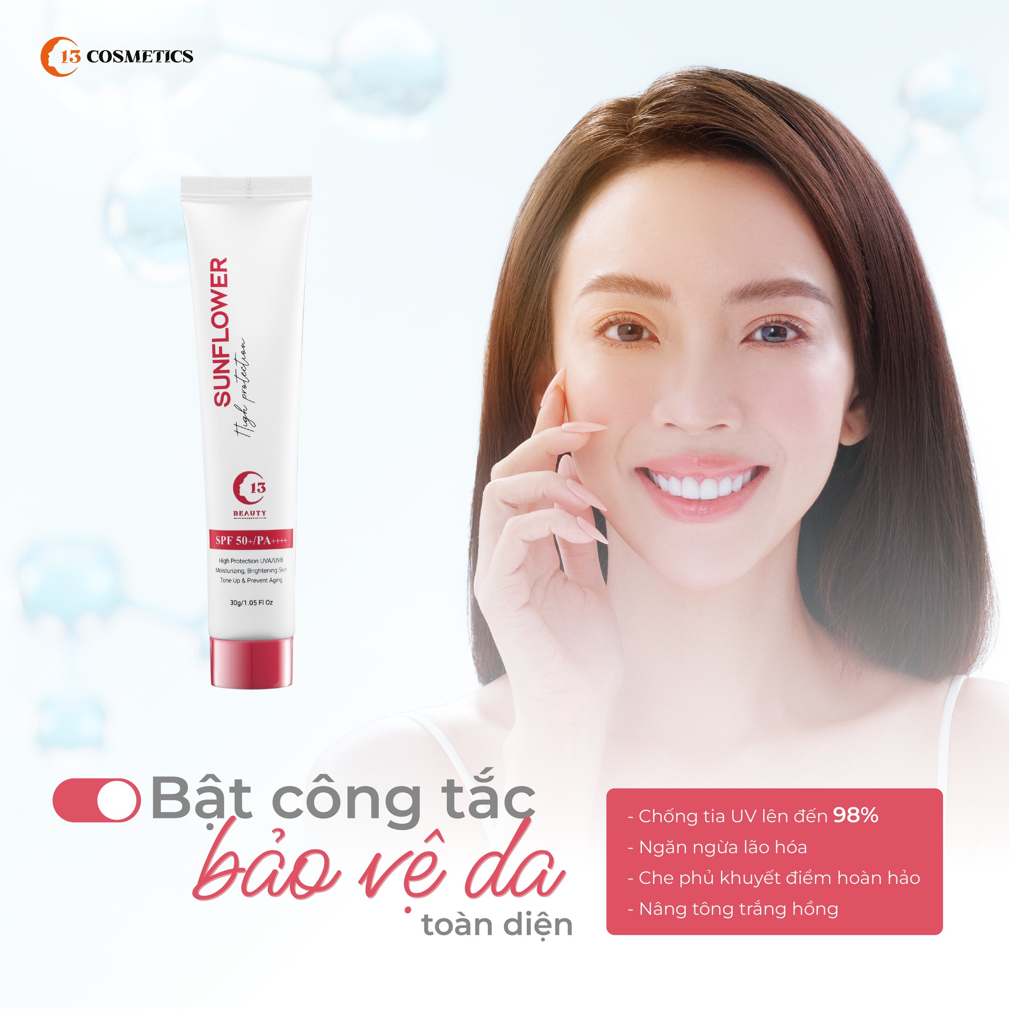 Kem Chống Nắng 3 Trong 1 Nâng Tone Nhẹ, Kiềm Dầu, Không Bết Rít Sunflower High Protection 30g C13 Cosmetics Thu Trang
