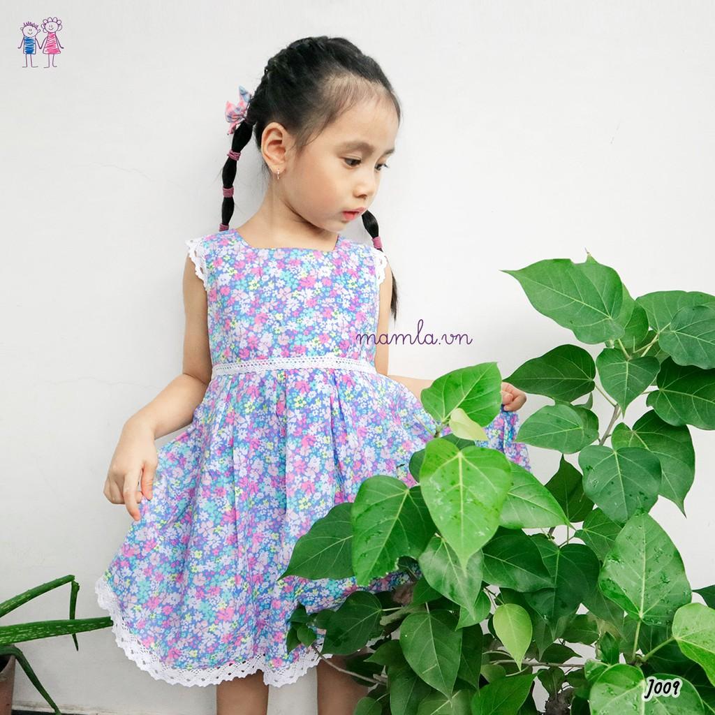 Đầm hoa nhí nền xanh dương viền ren | 2Y-6Y