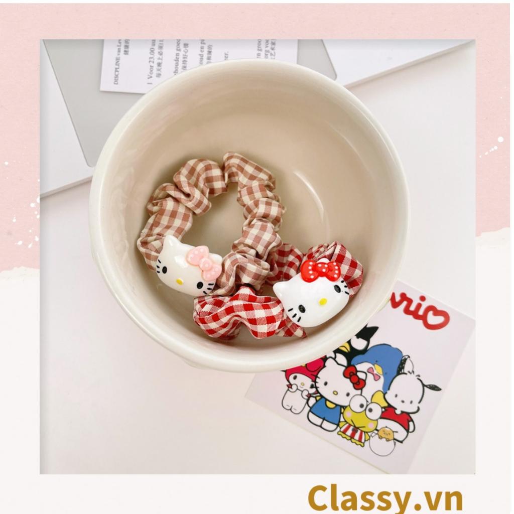 Dây cột tóc Classy scrunchies bằng vải kẻ sọc, đính họa tiết hoạt hình cún, gấu mix hàn quốc dành cho nữ PK1653