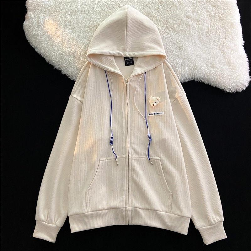 Áo Khoác Nỉ Dáng Rộng Nam Nữ Hoodie Zip Unisex Hình Gấu Studio Nỉ Gân 2 Màu