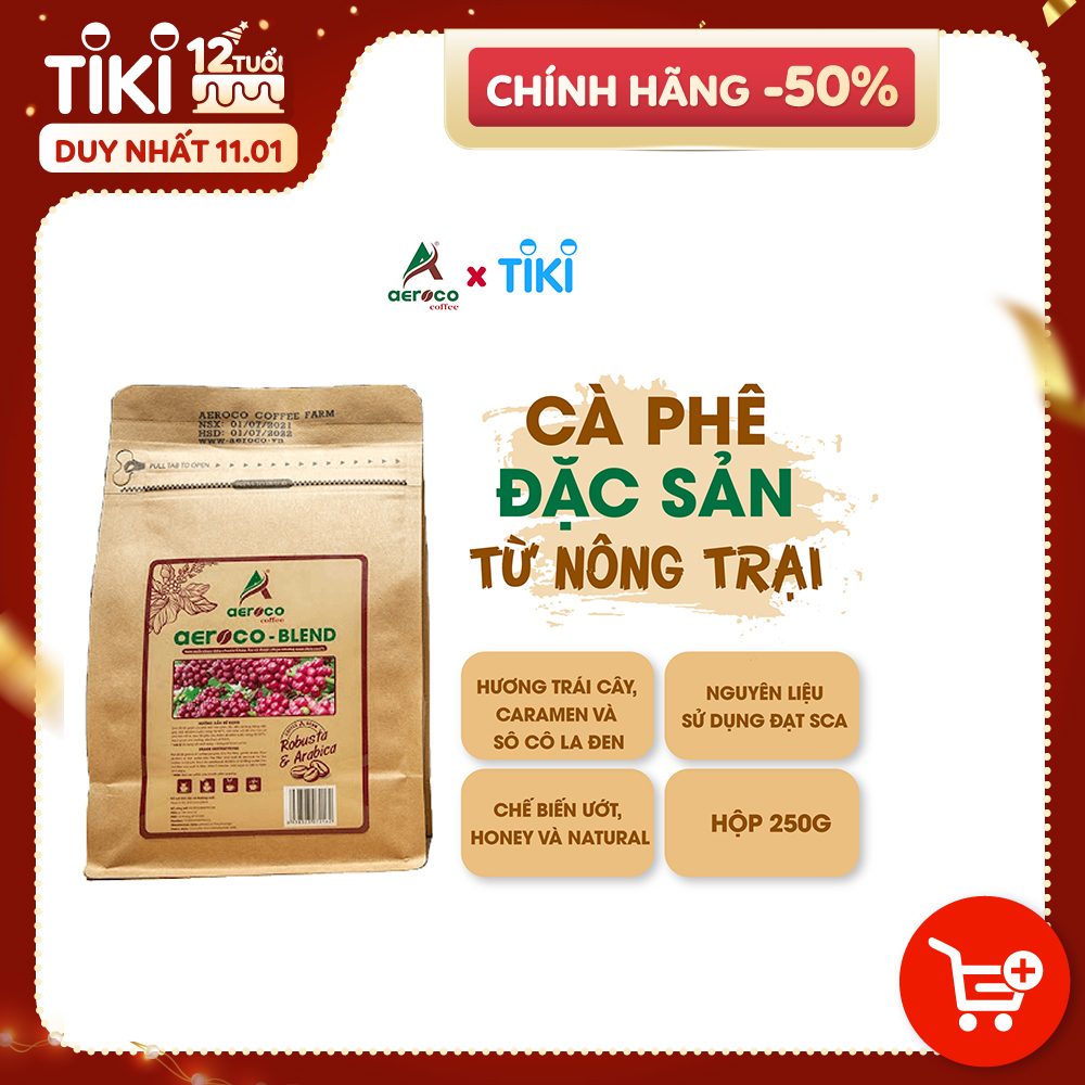 Cà phê AEROCO Blend, gói 250g, pha phin, nguyên chất 100% rang mộc hậu vị ngọt thơm quyến rũ