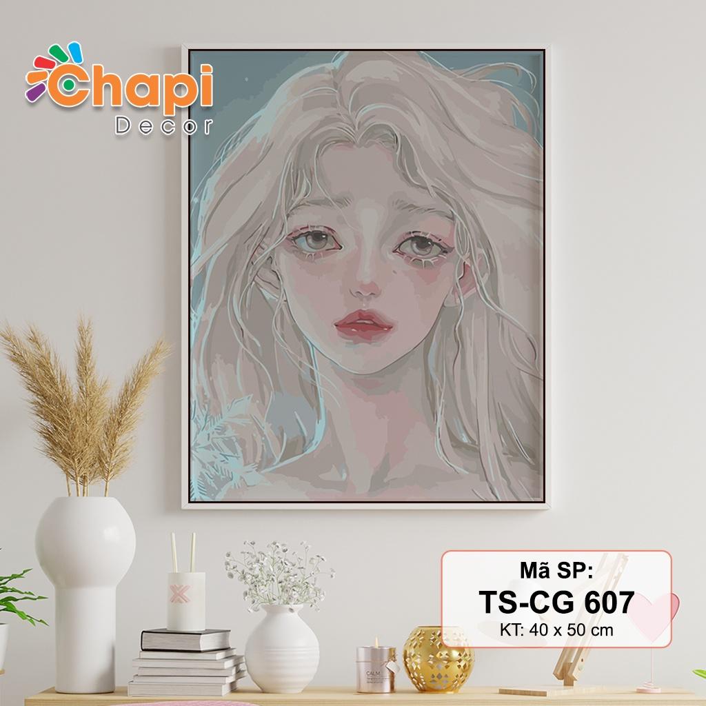 Tranh tô màu theo số Nàng Thơ Đáng Yêu Size 40x50cm đã căng khung