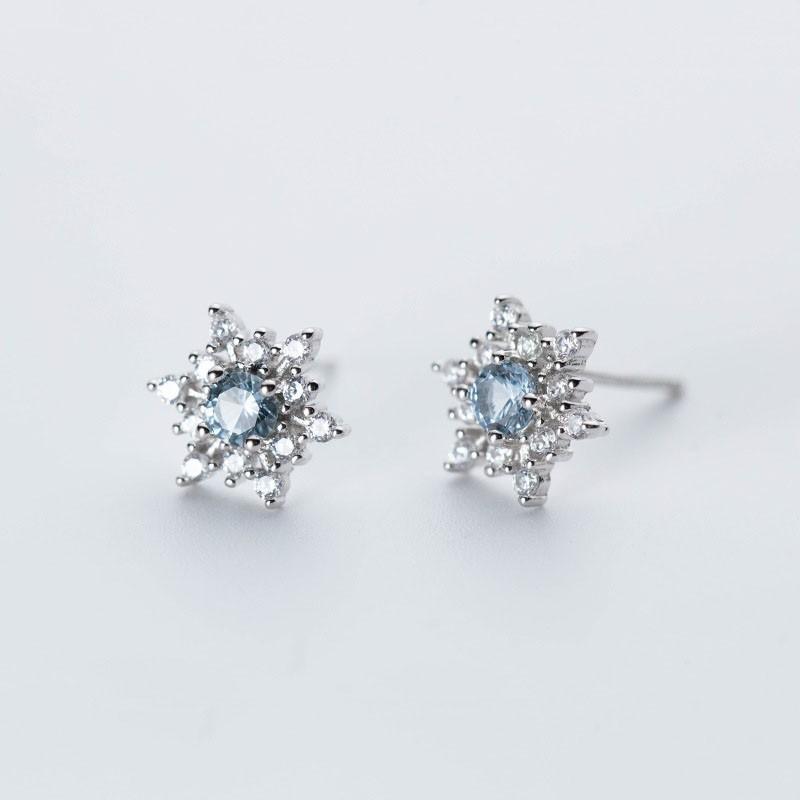 Khuyên tai bạc s925 bông tuyết đá trắng mix xanh E7964- AROCH Jewelry