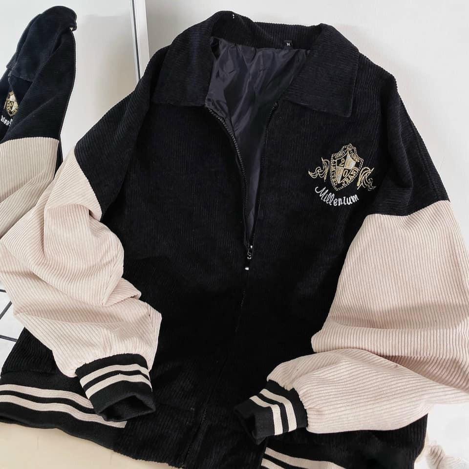 Áo varsity jacket Unisex Form rộng nhung tăm 2 lớp Hình thêu 100% Blue v4 Áo khoác bomber nam nữ 2000 Bóng chày ÁO KHOÁC NHUNG GÂN Thêu 2000