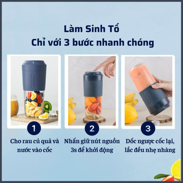 Máy xay sinh tố cầm tay chính hãng AHAHOME dung tích 450ml pin 3000mah công suất 50W