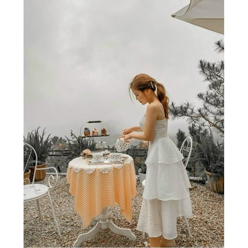 Đầm váy nữ trắng 2 dây tầng TKN