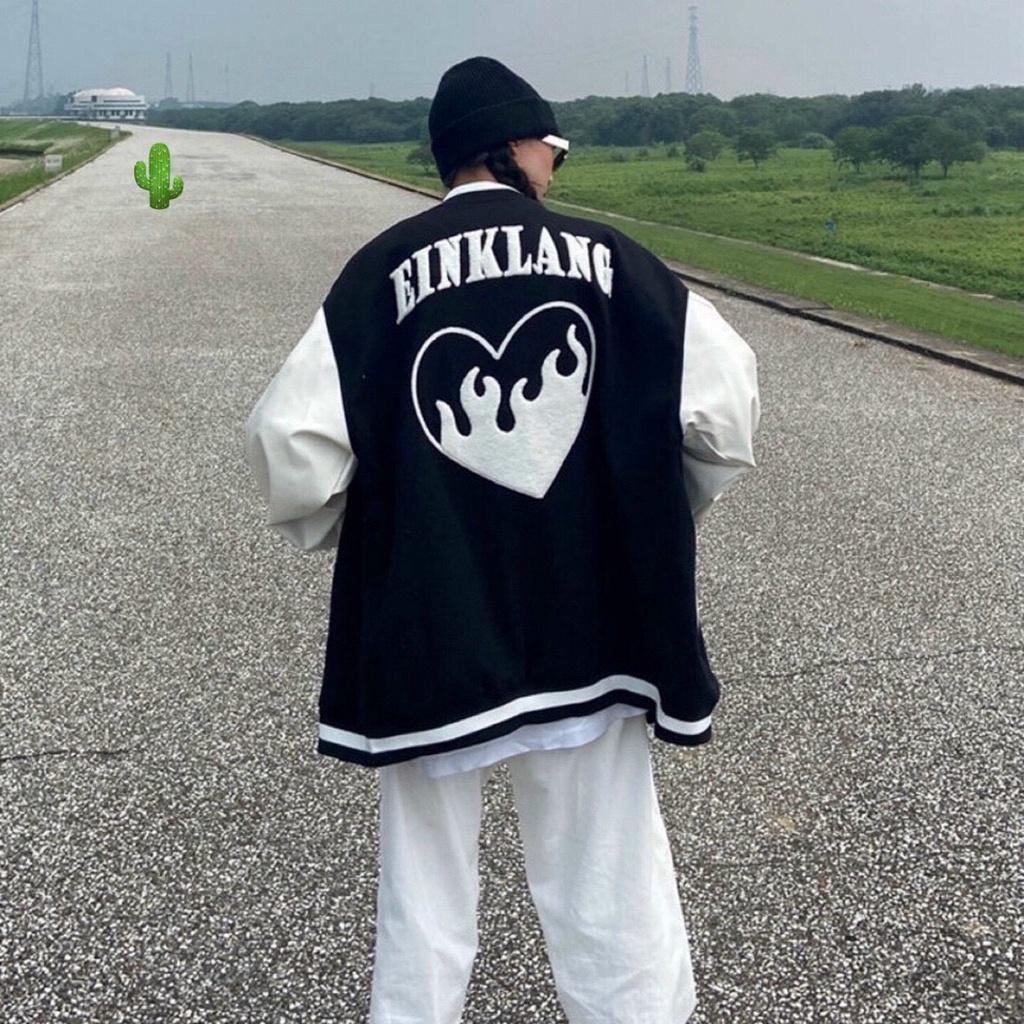 Áo Khoác Bomber Varsity Jacket in chữ E Hình Tim Dễ Thương Unisex
