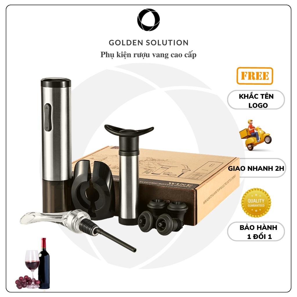 Dụng Cụ Khui Điện Rượu Vang Hợp Kim, Bộ Mở Sâm Panh Tự Động GDS, Kèm 5 Phụ Kiện Cao Cấp, Miễn Phí Khắc Tên