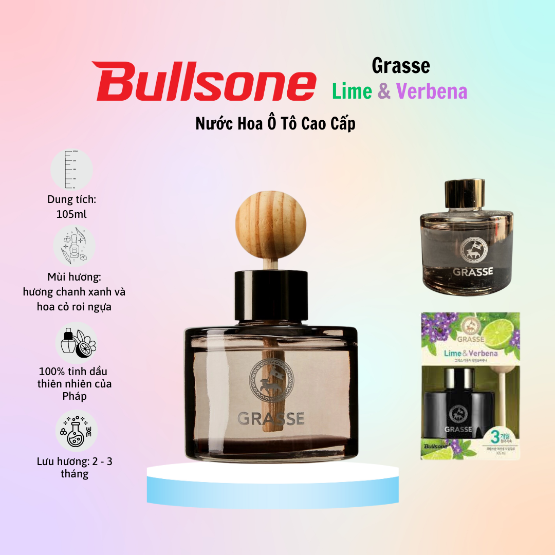 Nước Hoa Ô Tô Cao Cấp Bullsone Grasse Grapefruit &amp; Peony /Grasse Blackberry &amp; Cherry  - Nhiều Hương Lựa Chọn - Hàng chính hãng - Lime &amp; Verbena