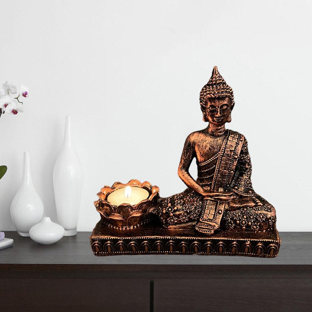 Buddha Statues, Sitting Meditating Figurines with Tealight Candle Holder, for