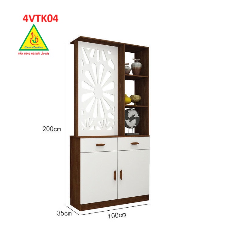 Vách ngăn phòng khách, vách ngăn tủ kệ bằng gỗ 4VTK04 - Nội thất lắp ráp Viendong adv