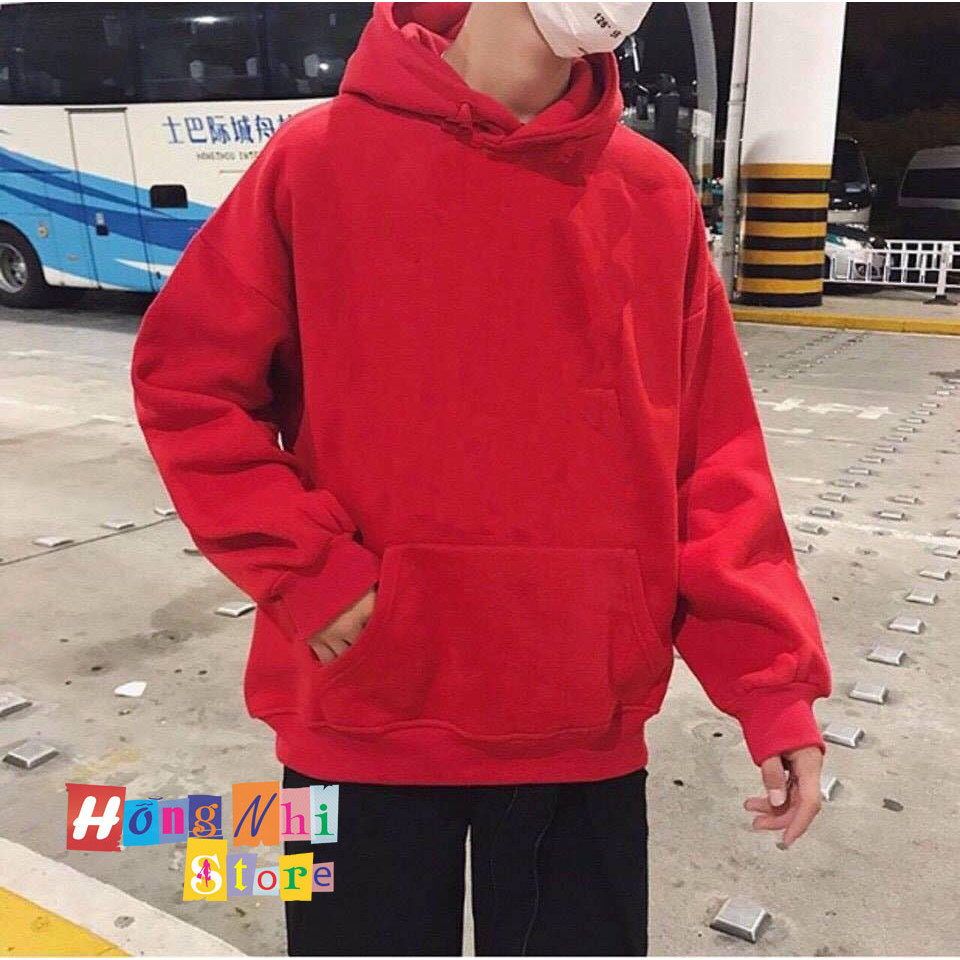 Áo Hoodie Trơn Màu Đỏ Cao Cấp Dáng Rộng Unisex Nam Nữ Mặc Được - MM