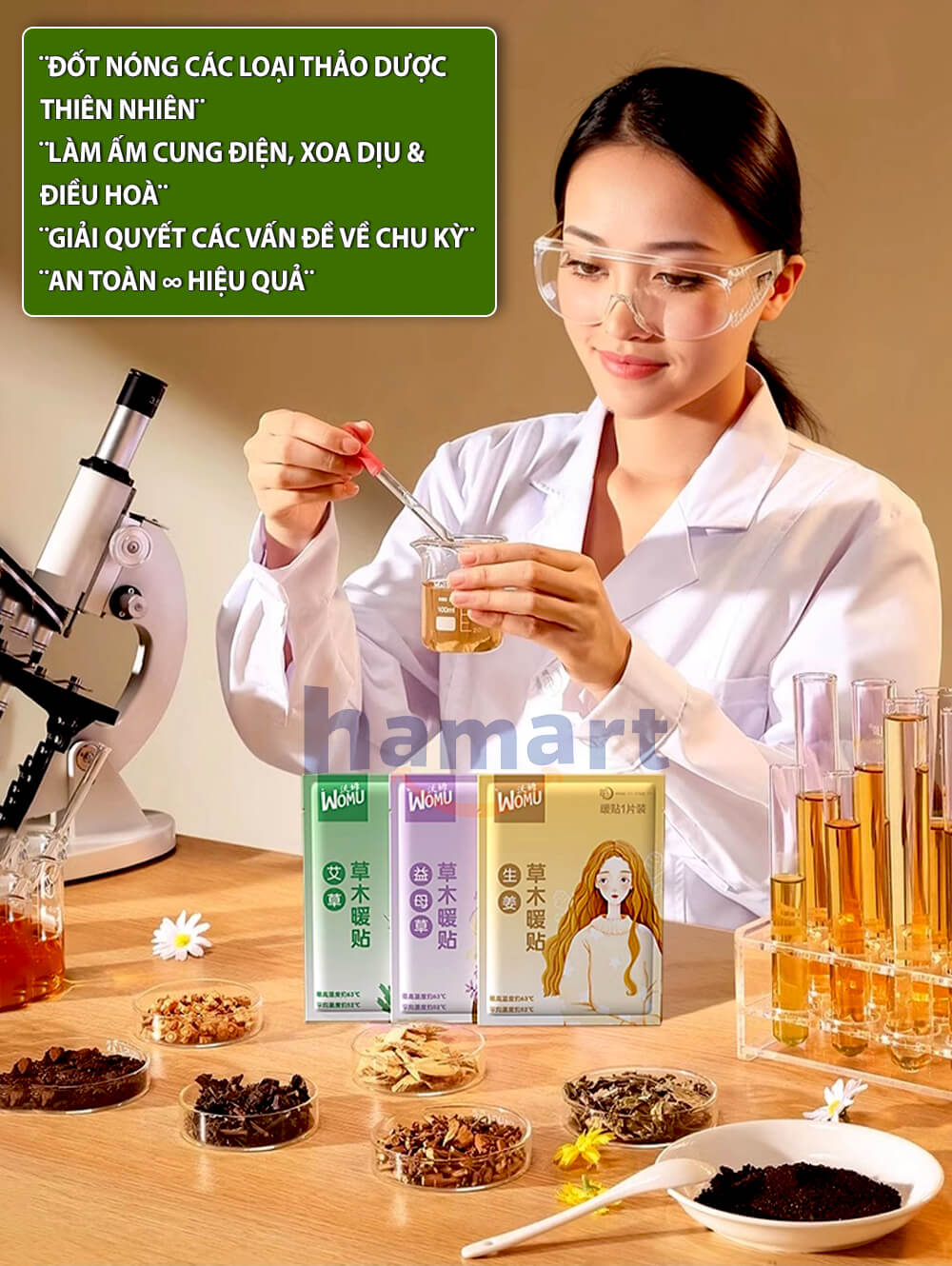 Miếng Dán Đau Bụng Kinh Hamart Dán Chườm Ấm Bụng Giữ Nhiệt Cơ Thể 3 Vị Thảo Dược Thiên Nhiên