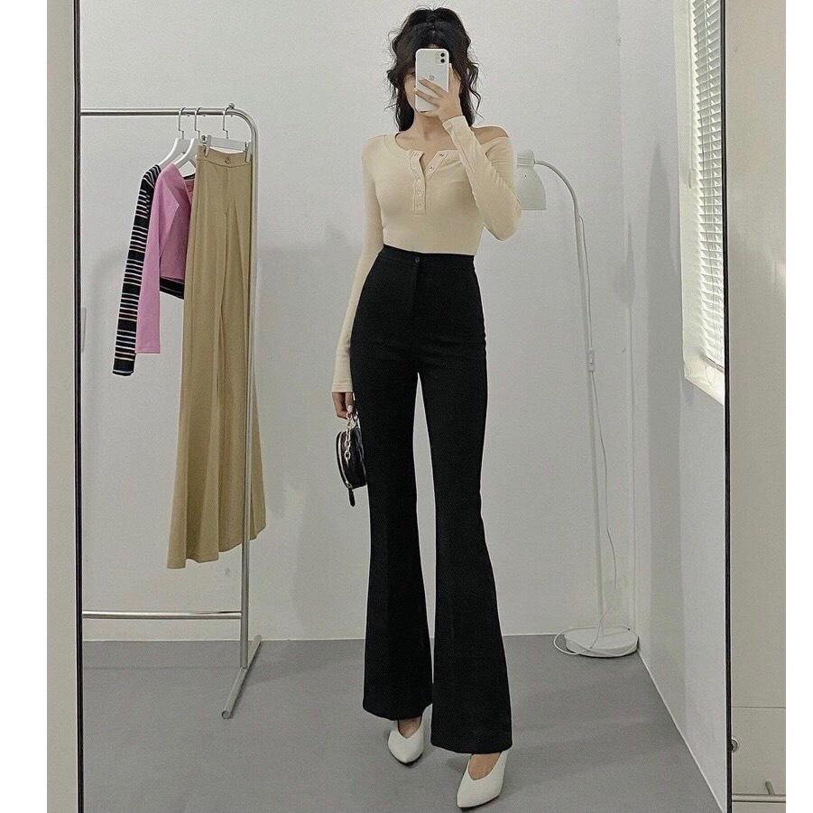 Quần ống loe 1 cúc quần vải ống loe Chất co giãn Tôn mông, tôn chân, tôn body dành cho phái đẹp