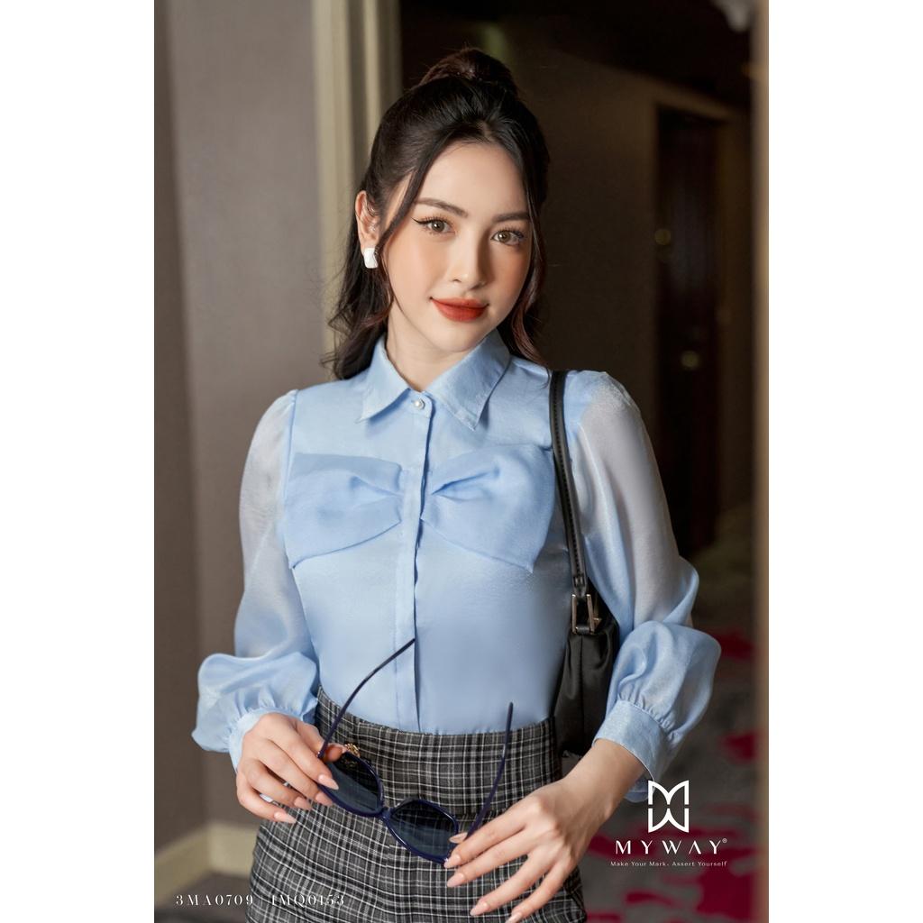 Áo Sơ Mi Nữ Dài Tay MY WAY Nhún Nơ Sang Trọng 3MA0709