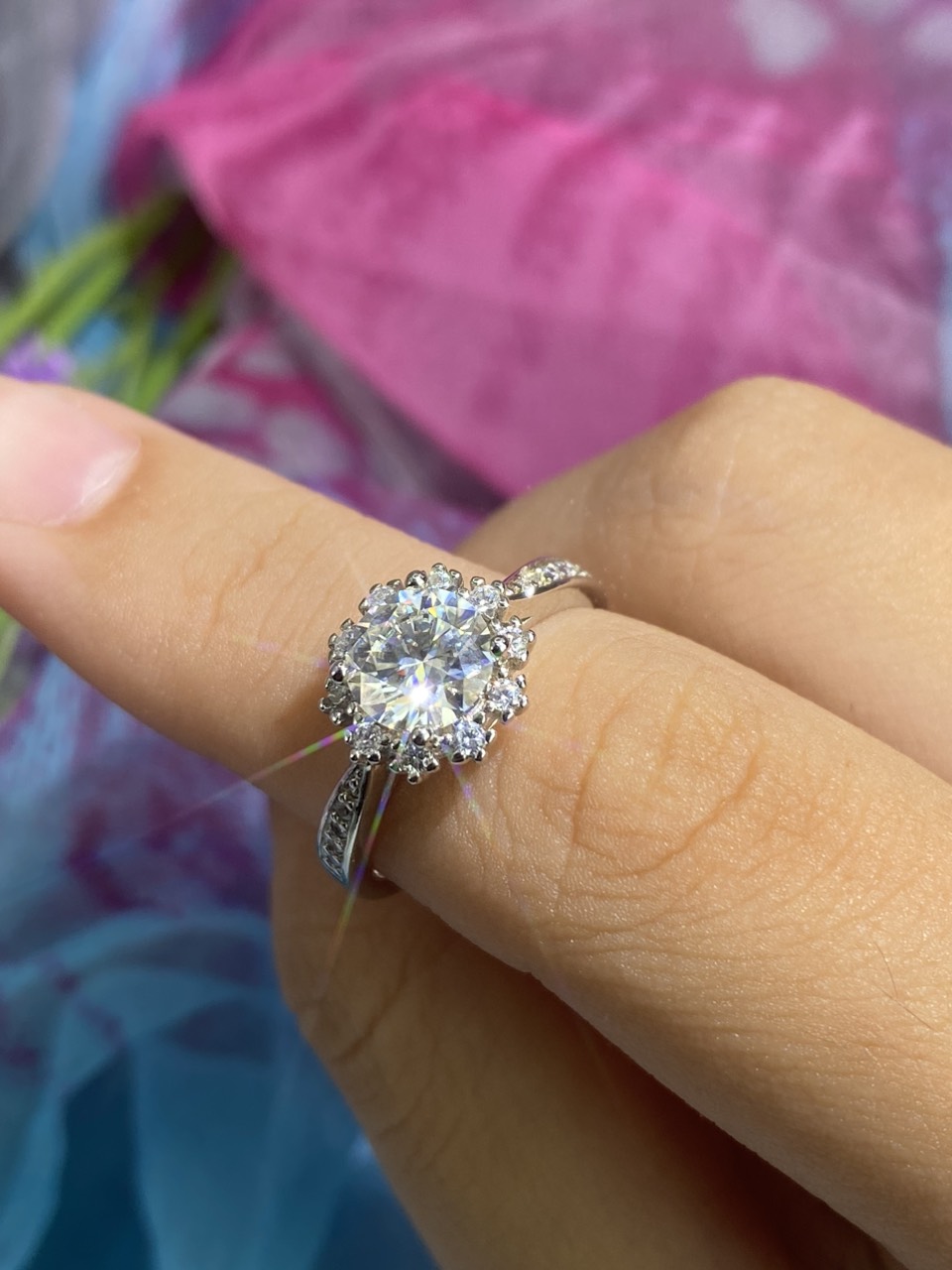 Bộ trang sức Bạc 925 xi Kim viên chủ Kim Cương nhân tạo Moissanite hạt 1.0 carat (6.5mm) -  S10.9.7.6