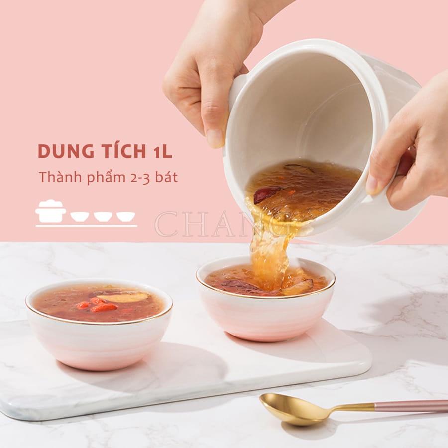 Nồi Nấu Cháo Chậm - Nồi Hầm Cách Thủy Dung Tích 1L, Lòng Nồi Bằng Sứ Giữ Nhiệt Tốt Hơn