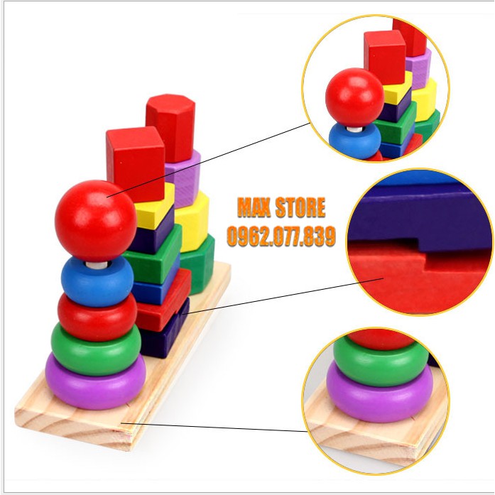 Tháp Xếp Chồng 3 Cọc Bằng Gỗ Các Hình Khối