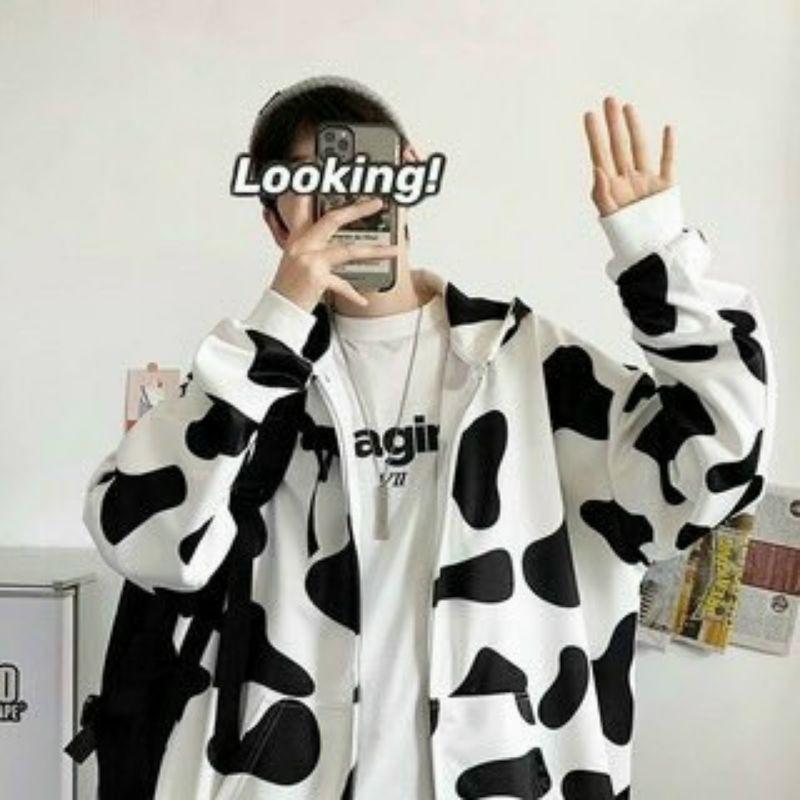 Áo khoác bò sữa Ulzzang chất nỉ ngoại tốt form rộng Unisex Nam Nữ Couple đều mặc đẹp - áo hoodie, Áo Hoodie Bò Sữa Form rộng Unisex Nam Nữ Couple