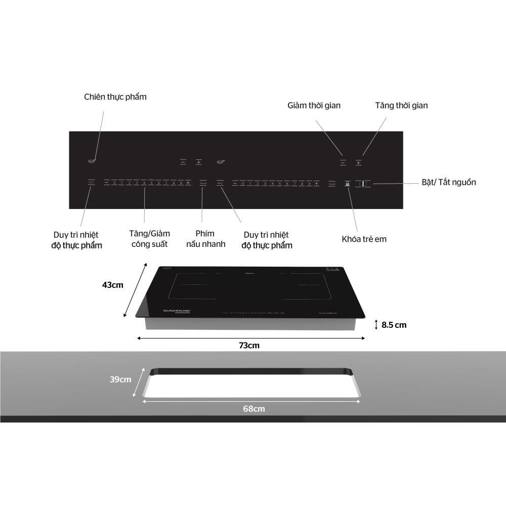 Bếp đôi điện từ SUNHOUSE MAMA MMB-01I - Công suất 4200W, Bảo hành 36 tháng tại nhà - Hàng chính hãng