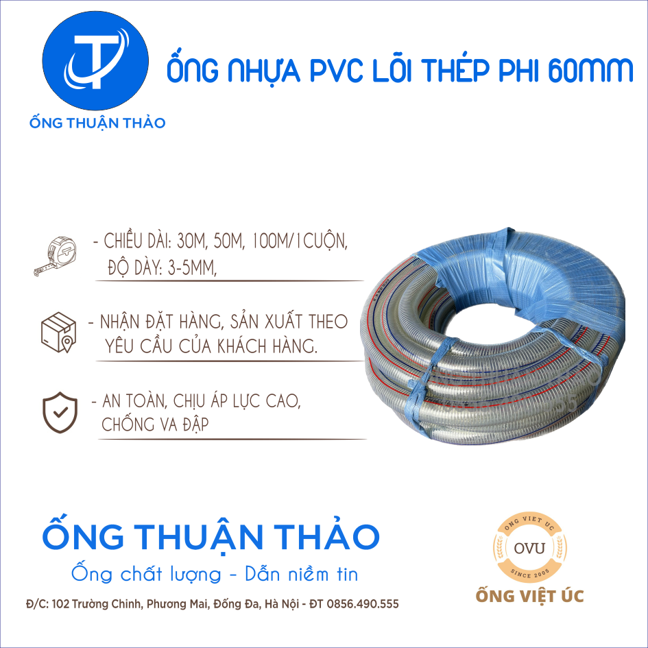 Ống Nhựa PVC Lõi Thép Phi 60mm  CUỘN 30 MÉT - Hàng Nhập Khẩu
