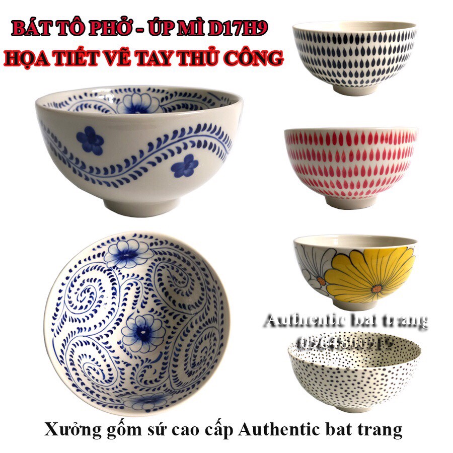 Bát tô dùng ăn phở, úp mì Kích thước D17h9cm Chất liệu gốm sứ cao cấp – xưởng gốm sứ authentic bat trang