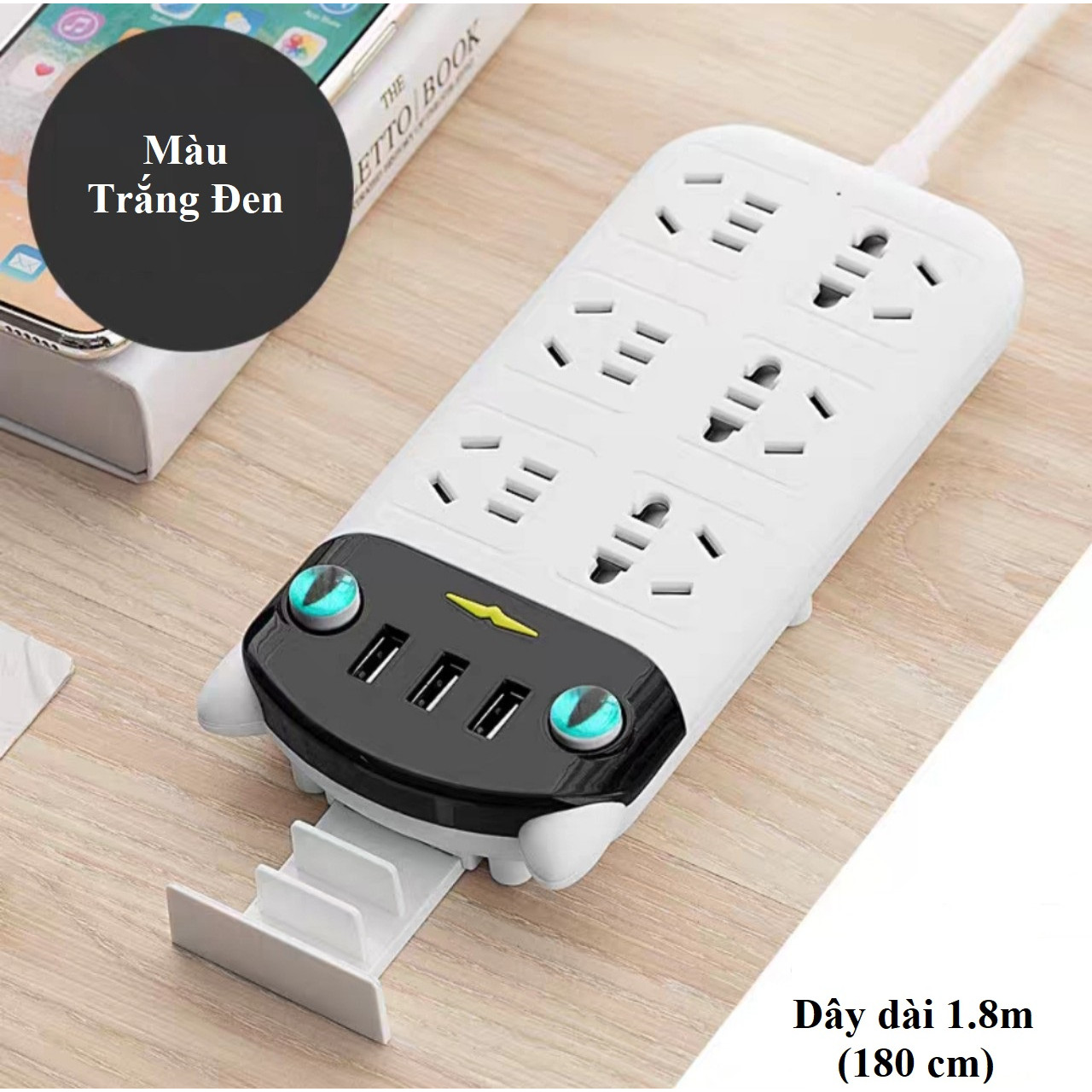 Ổ Cắm Điện Thông Minh Hình Chú Mèo 6 Ổ Cắm 3 USB Dây Điện Dài 180cm Đa Tính Năng Chống Giật Điện Hàng Siêu Cao Cấp, Ổ Điện Chống Cháy Nổ Chịu Được Công Suất Cao