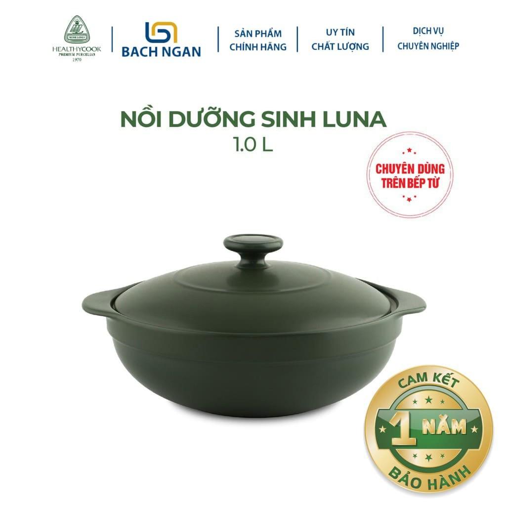 Nồi Sứ Minh Long - Luna 1.0L - Xanh rêu - (Bếp Từ) có nắp, thích hợp kho cá, hầm cháo, luộc rau củ - tốt cho sức khỏe