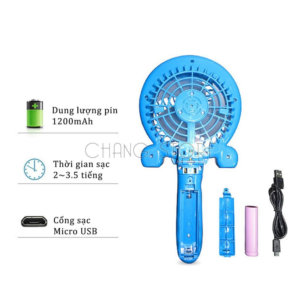 Quạt Tích Điện Cầm Tay, Quạt Mini Để Bàn Có Kèm Đèn Họa Tiết Hello Kitty, Doremon Siêu Hot