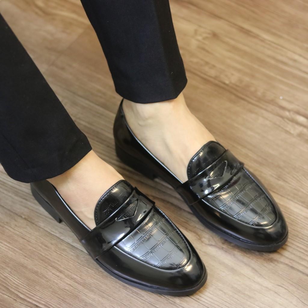Giày Lười Nam Giá Rẻ - Da Pu Cao Cấp, Đế Cao Su Đúc - L134 Đen Bóng