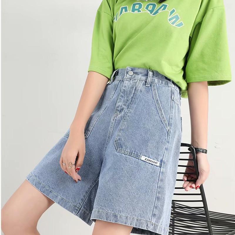 Quần Short Denim Ống Rộng Trơn Màu Thời Trang Mùa Hè Dành Cho Nữ