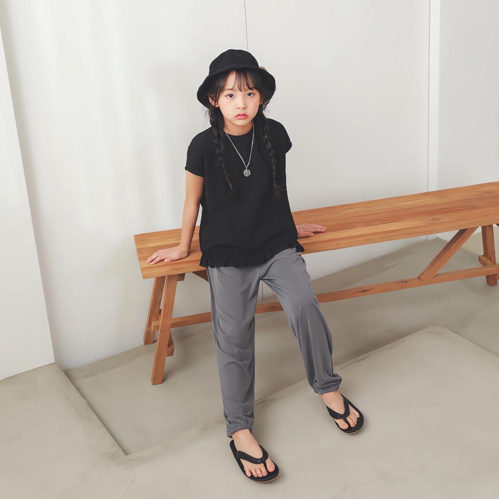 Quần dài bomber ông rộng bé gái Icotton trơn BG209