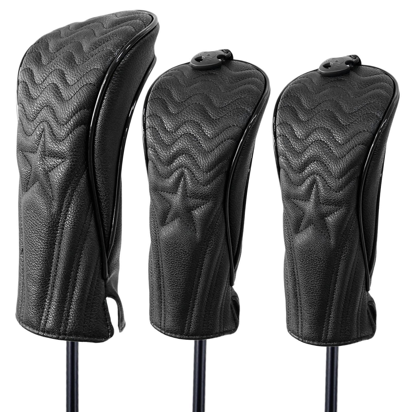 2x PU Star Embroidery Golf Headcover Fairway Wood Driver Club Headcover Guard Sleeve Guard Long Neck Golf Club Protect Accessories