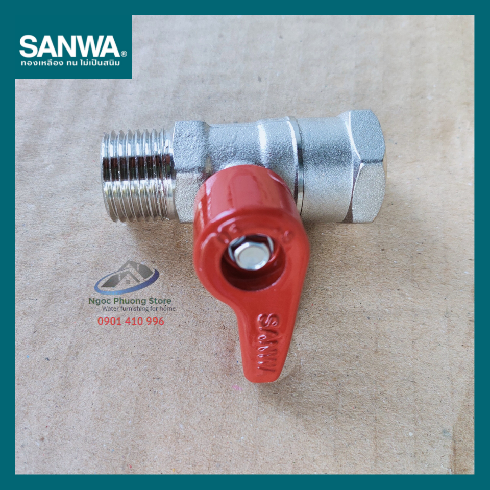Van khóa nước bằng đồng 1 ren trong 1 ren ngoài Sanwa Thái Lan Phi 21mm BV15MF