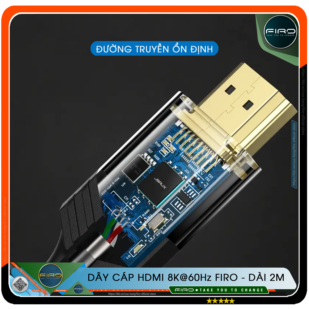 Cáp HDMI FIRO ATMOS - Dây HDMI 2.1 8K/60Hz/48Gbps - Dài 2M Lõi Dù Dùng Cho Tivi/ Máy Tính/ Playstation - Hàng Chính Hãng