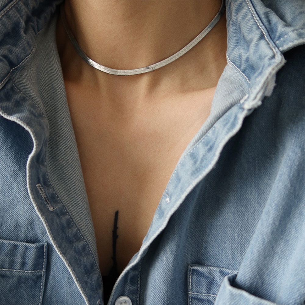 Vòng Cổ Choker Bằng Thép Không Gỉ Màu Bạc Thời Trang