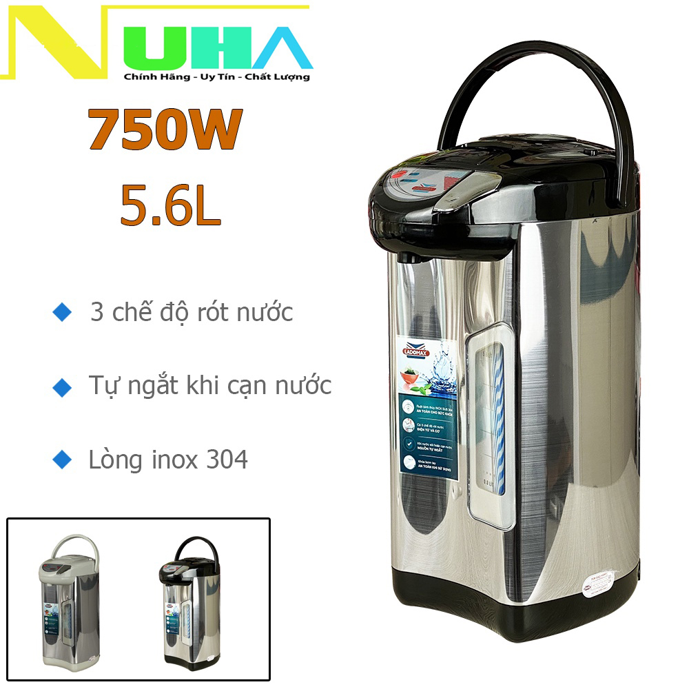 Bình thủy điện 5.6L Ladomax HA-1656 có 3 chế độ rót, thiết kế 3 lớp cách nhiệt với ruột bình bằng inox 304 không gỉ-Hàng chính hãng