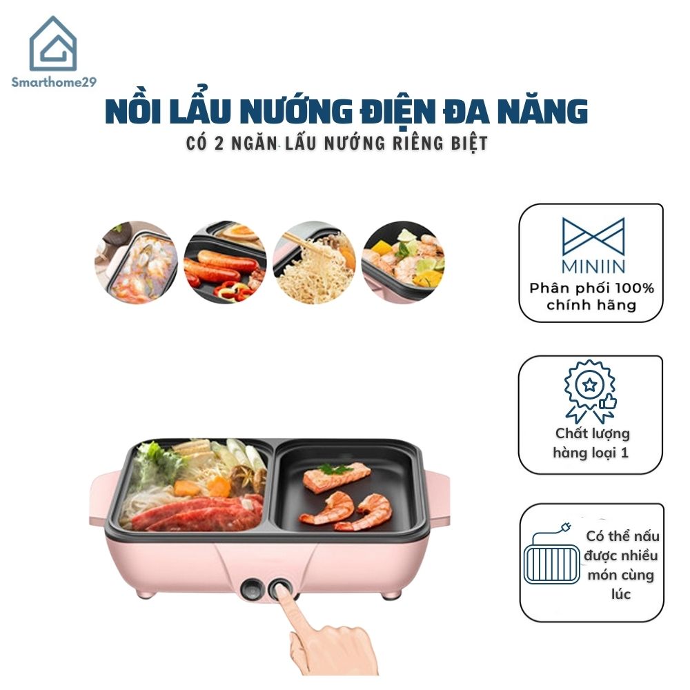 Bếp Điện Lẩu Nướng Đa Năng 2 Trong 1 - Nồi Chống Dính Cao Cấp - Hàng Chính Hãng MINIIN