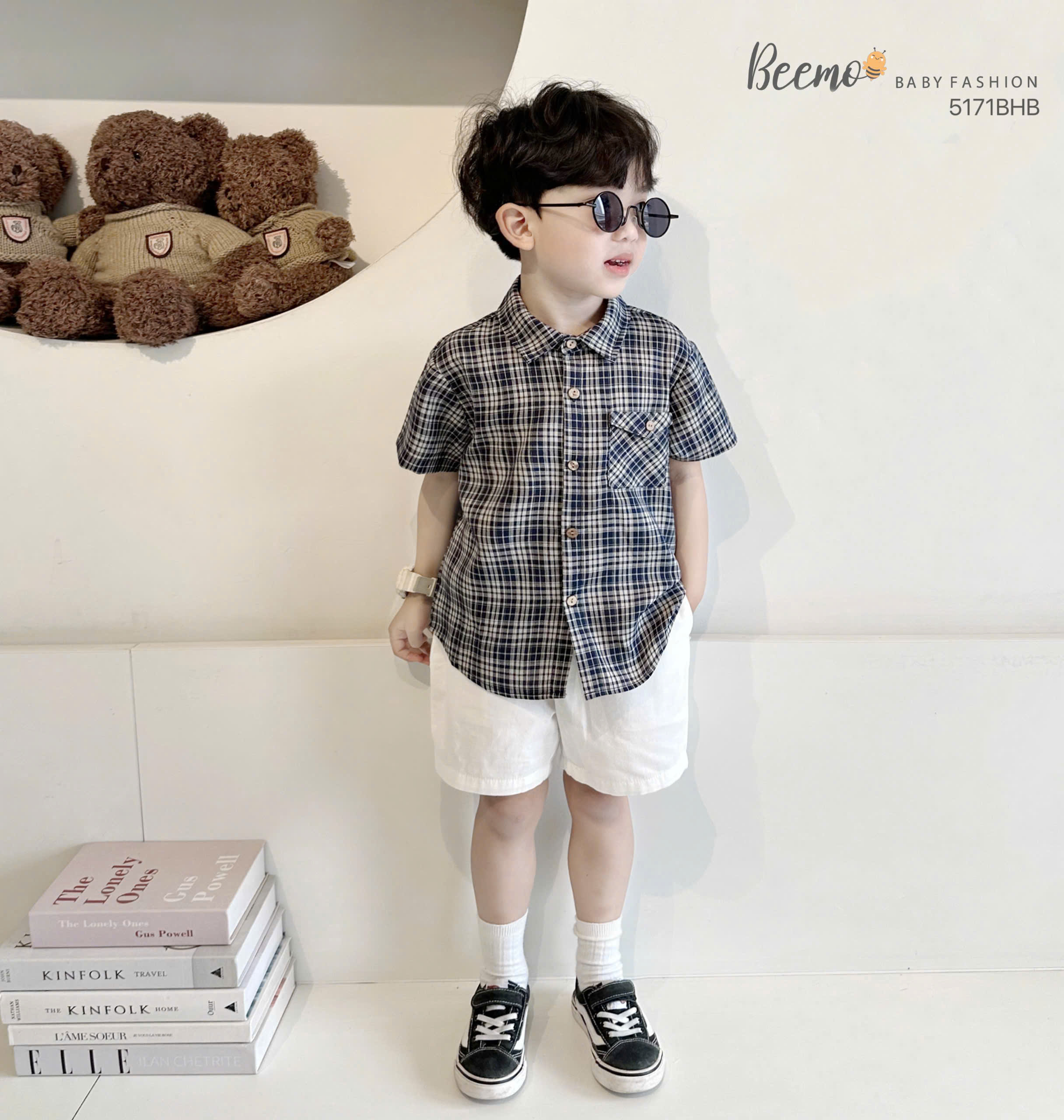 set bộ áo sơ mi phối quần trắng công tử cho bé trai từ 10-25kg hàng thiết kế