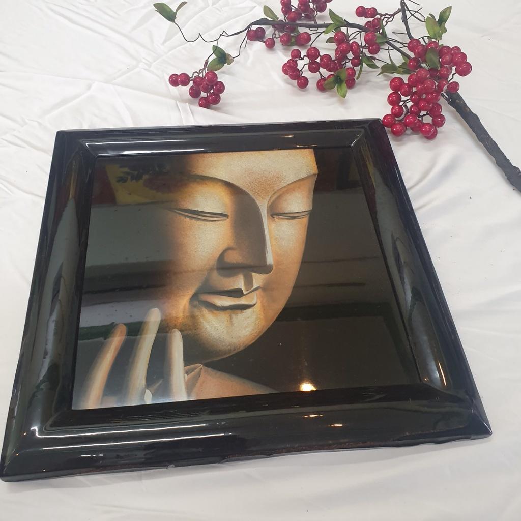 Tranh sơn mài vẽ tay Tượng Phật cao cấp Thanh Bình Lê size 38x38 cm treo tường, trang trí nhà cửa, văn phòng, quà tặng