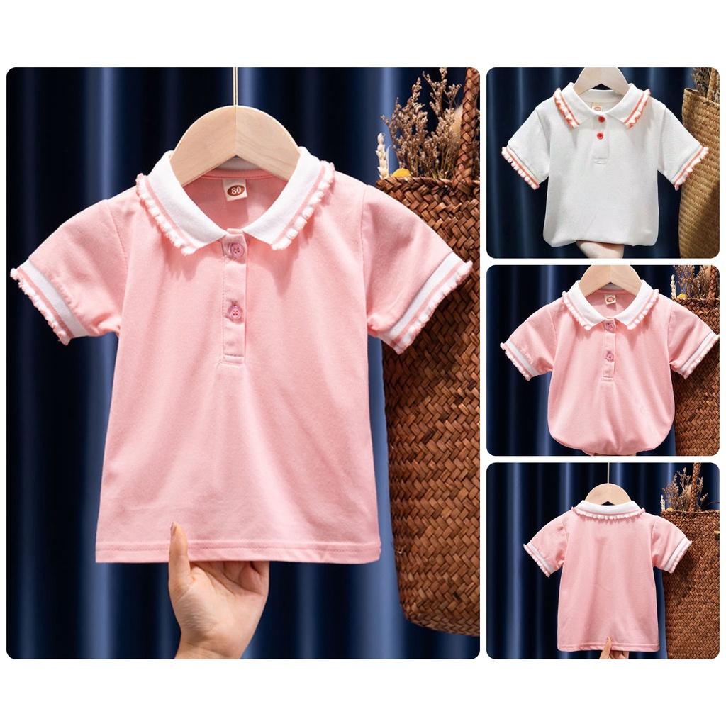 ATG19 Size 90-130 (9-27kg) Áo thun bé gái (Áo polo có cổ ngắn tay 100% cotton) Thời trang trẻ Em hàng quảng châu