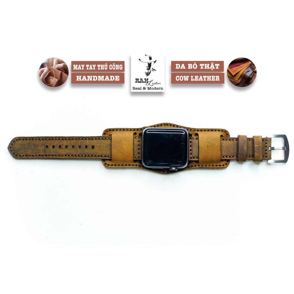 Combo dây đồng hồ da bò nâu đất kiểu quân đội RAM Leather B2 1950 - tặng khóa chốt và cây thay dây