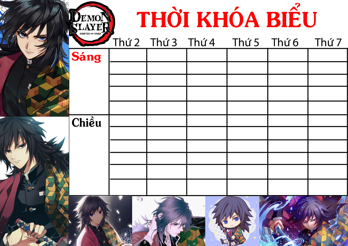 COMBO 5 THỜI KHOÁ BIỂU Kimetsu no Yaiba nhiều mẫu khasc nhau 15x21cm