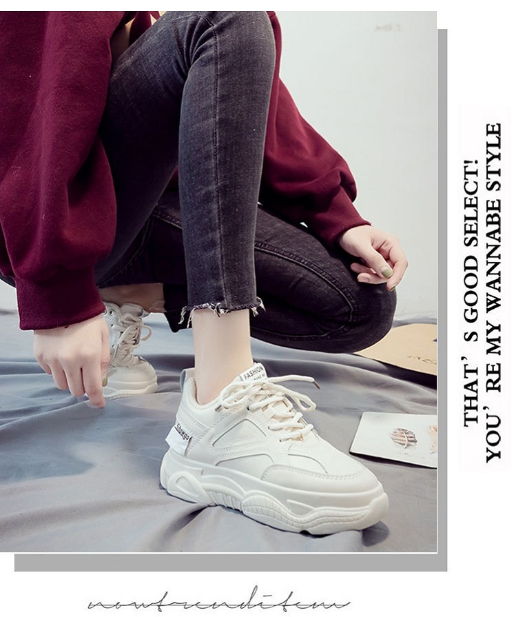 Giày Sneaker Nữ Màu Trắng Đế Độn,Mang Phong Cách Năng Động Trẻ Trung Showgo 803