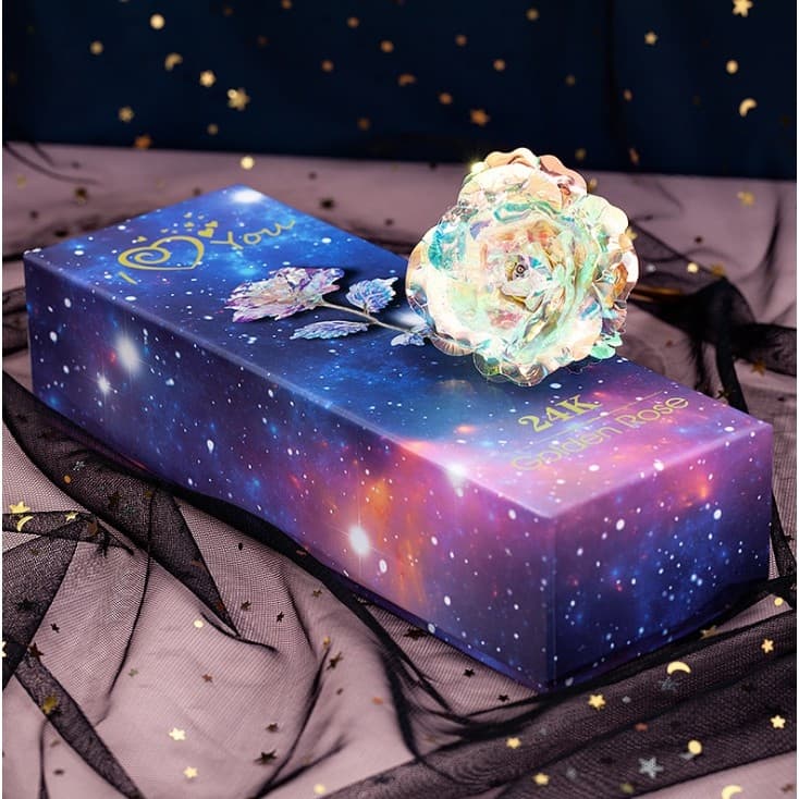 Quà Tặng Valentine - Hoa Hồng Mạ Vàng 24k Galaxy Phát Sáng Có Đèn Led