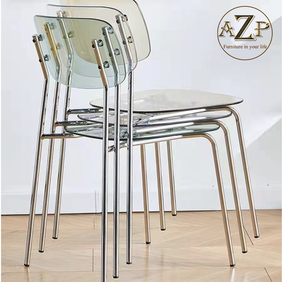 Ghế Ăn, Ghế Cafe, Ghế Thư Giãn Nhựa Trong Suốt Arcylic, Khung Thép Mạ Chrome Thời Trang / xếp chồng tiện lợi