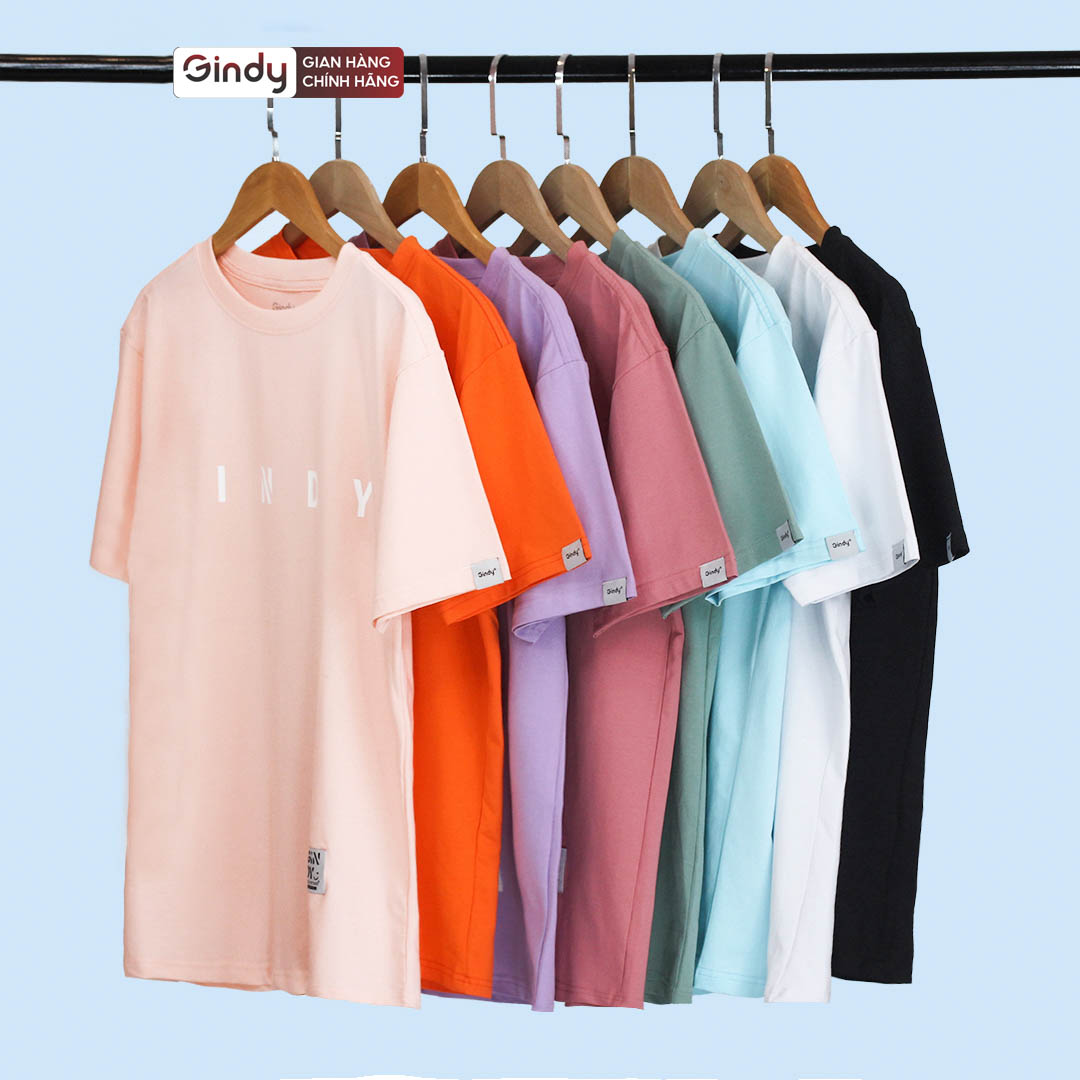 Áo phông cotton thun unisex trơn form rộng GINDY nam nữ basic tay lỡ thoáng mát co giãn 4 chiều A028