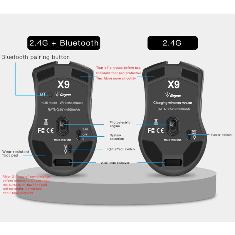 2 Trong 1 Chuột Không Dây Bluetooth 4.0 + 2.4Ghz USB Sạc Chuột 2400DPI Công Thái Quang Di Động Mause Cho laptop