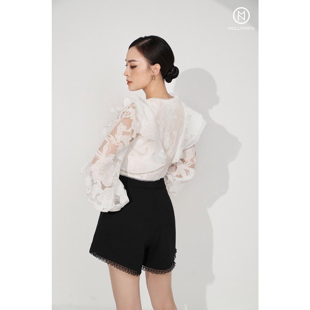 MOLLYNISTA - Quần Lincy short đen lai phối đăng ren